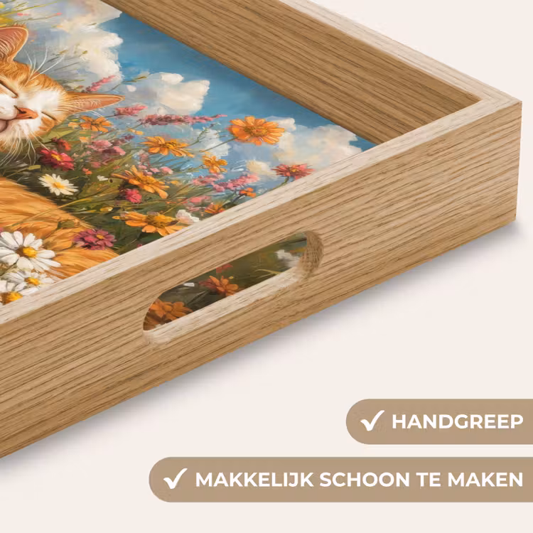 Kat - Bloemen - Ontspannen Dienblad Rechthoek middel -USP_HandgreepNL