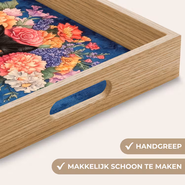Kat - Felgekleurde bloemen - Vaas Dienblad Rechthoek middel -USP_HandgreepNL