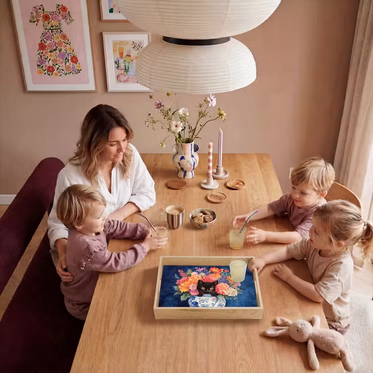 Kat - Felgekleurde bloemen - Vaas Dienblad Rechthoek middel -sfeer4