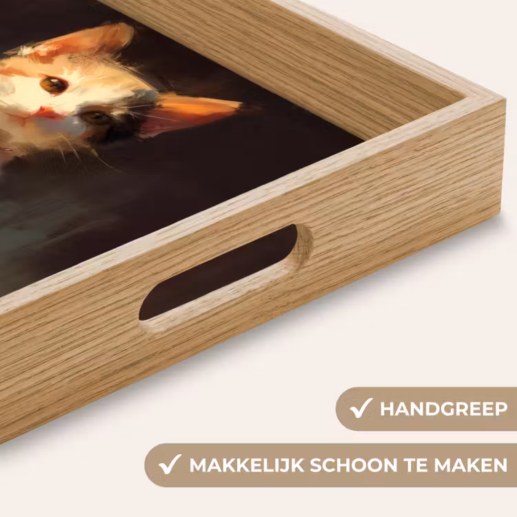 Kat - Geschilderd - Artistiek - Wit Dienblad Rechthoek middel -USP_HandgreepNL