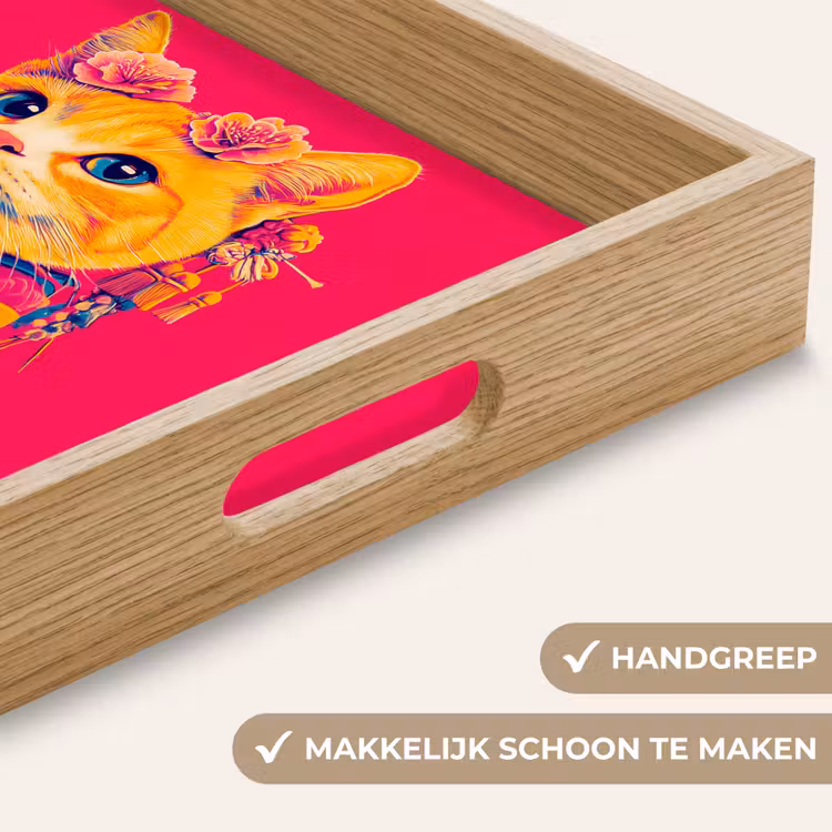 Kat - Kimono - Bloemen - Roze Dienblad Rechthoek middel -USP_HandgreepNL