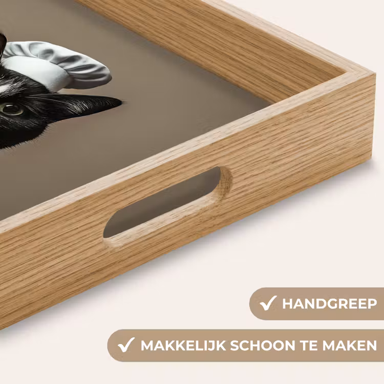 Kat - Kokskleding - Zwart - Wit Dienblad Rechthoek middel -USP_HandgreepNL