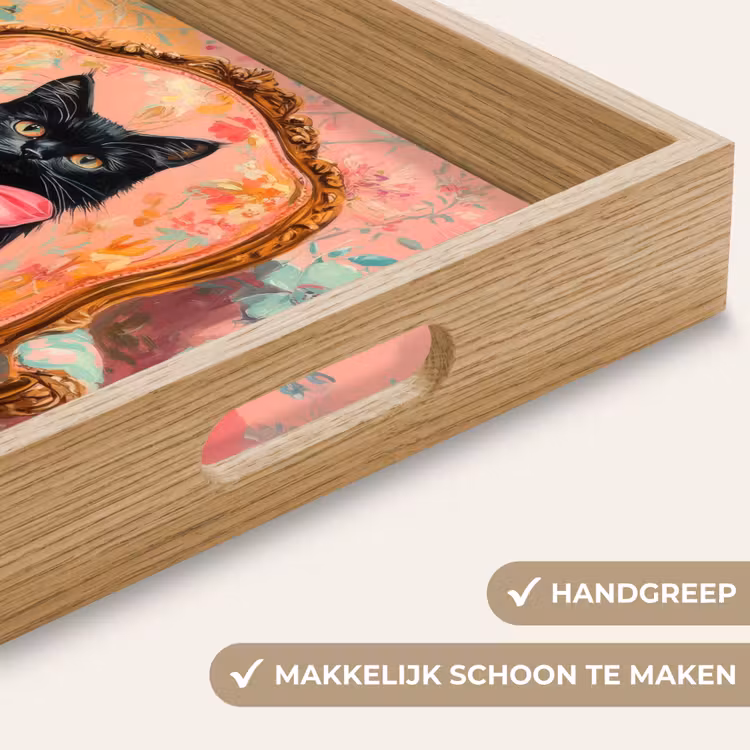 Kat - Roze - Stoel met bloemenmotief Dienblad Rechthoek middel -USP_HandgreepNL