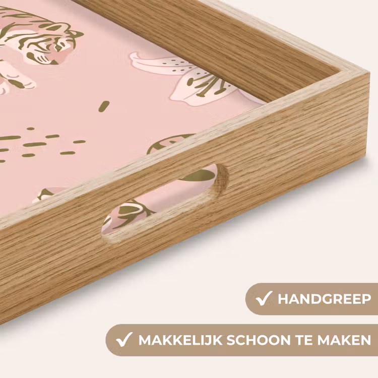 Kat - Springend - Bloemen - Abstract - Roze Dienblad Rechthoek middel -USP_HandgreepNL