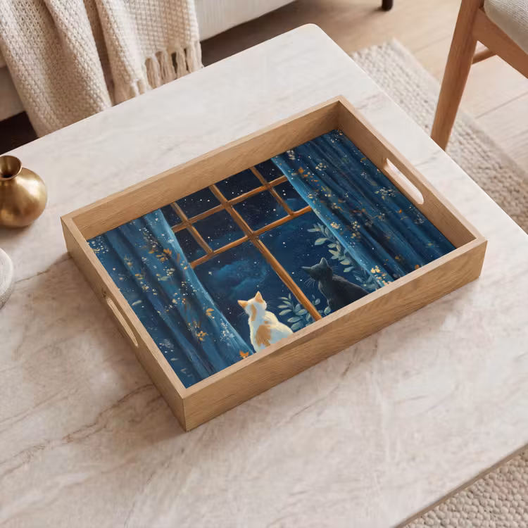 Kat - Sterrenhemel - Blauw Dienblad Rechthoek middel -sfeer1