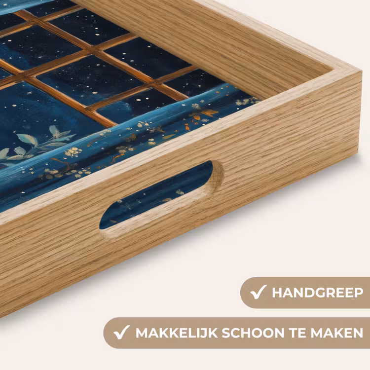 Kat - Sterrenhemel - Blauw Dienblad Rechthoek middel -USP_HandgreepNL