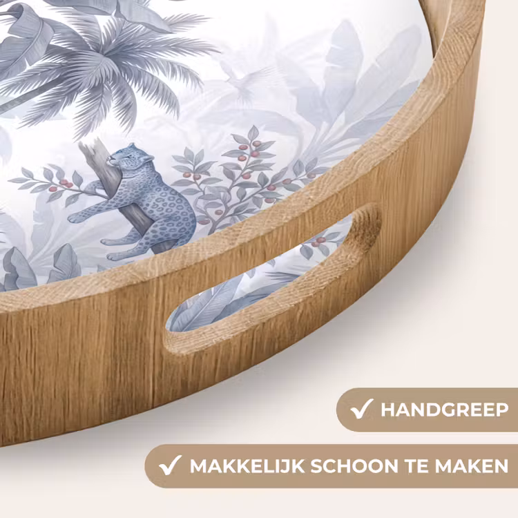 Kat - Tropisch bos - Modern - Grijs Dienblad Rond middel -USP_HandgreepNL