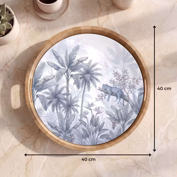 Kat - Tropisch bos - Modern - Grijs Dienblad Rond middel -USP_Formaat