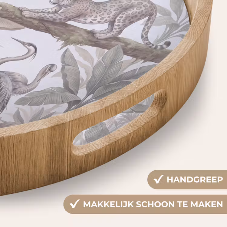 Kat - Vogel - Jungle - Illustratie - Dieren Dienblad Rond middel -USP_HandgreepNL