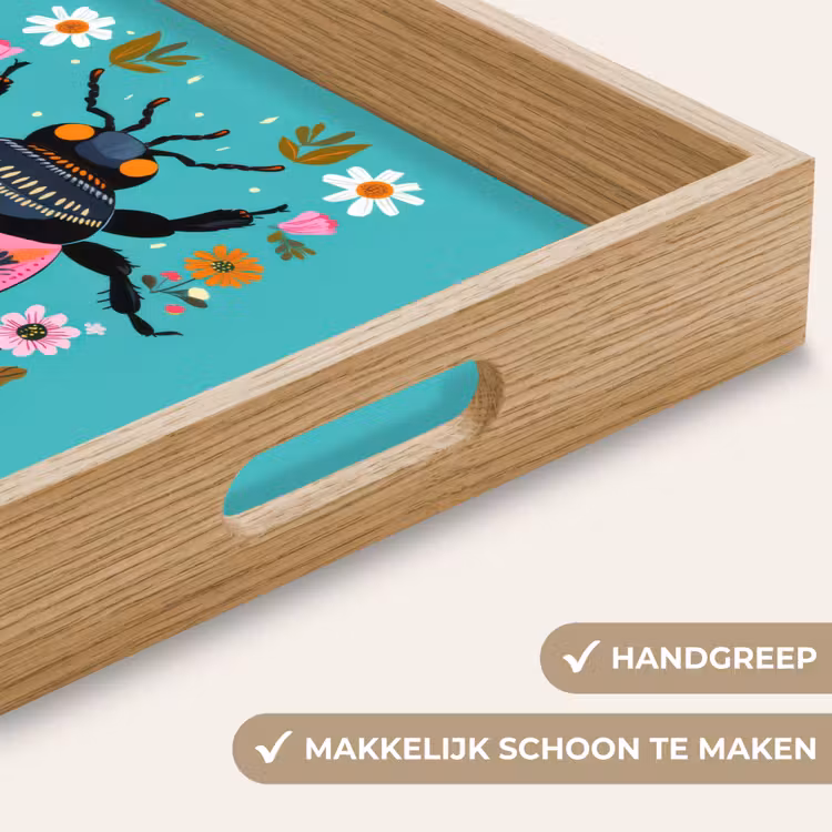 Kever - Bloemmotieven - Turquoise - Bladeren Dienblad Rechthoek middel -USP_HandgreepNL
