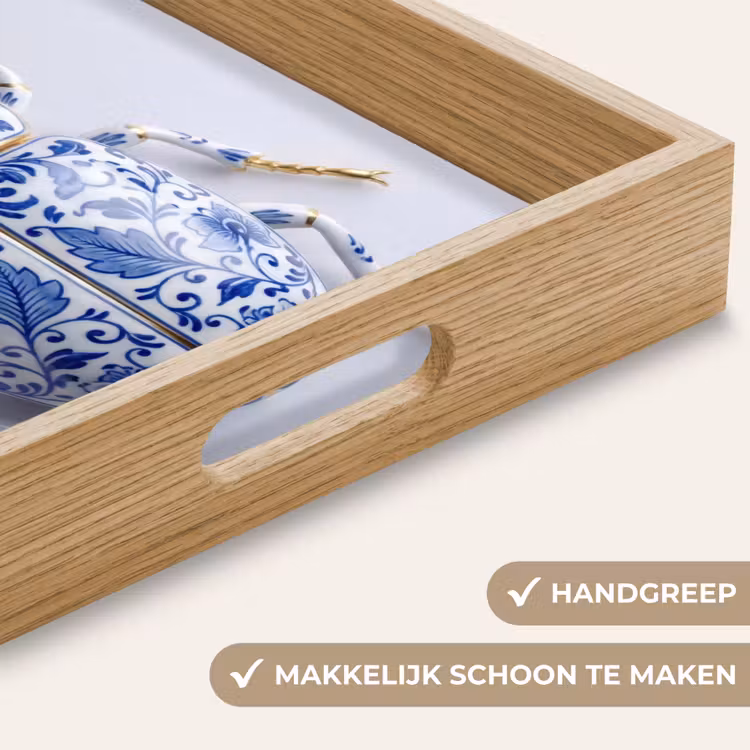 Kever - Delfts  - Blauw - Goud Dienblad Rechthoek middel -USP_HandgreepNL