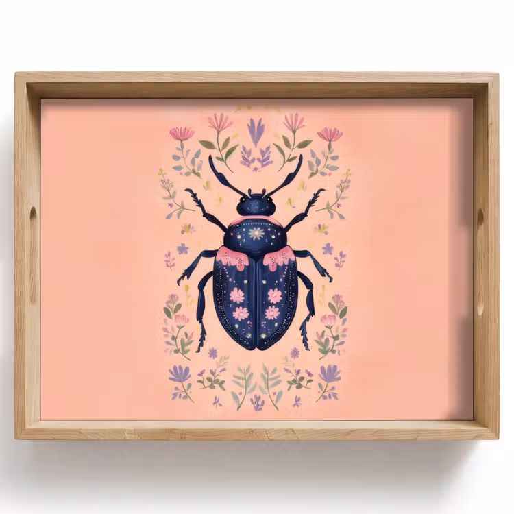 Kever - Donkerblauw - Bloemen - Sierlijk Dienblad Rechthoek middel -z3d_shopping