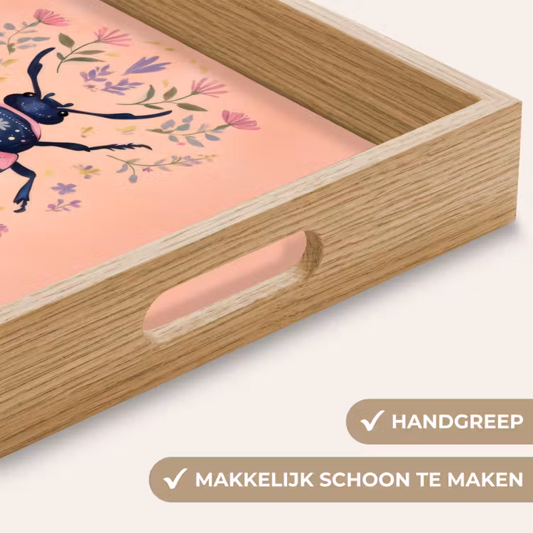 Kever - Donkerblauw - Bloemen - Sierlijk Dienblad Rechthoek middel -USP_HandgreepNL