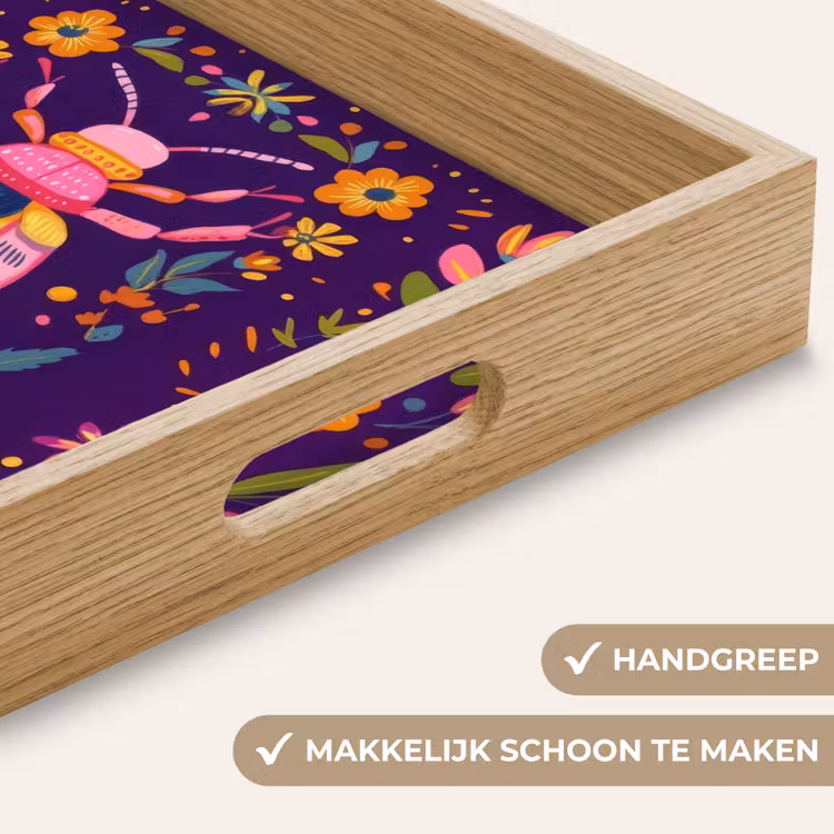 Kever - Felgekleurd - Bloemen - Bladeren Dienblad Rechthoek middel -USP_HandgreepNL