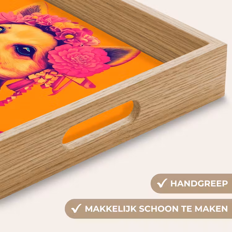 Kimono - Hondje - Bloemenkroon - Oranje Dienblad Rechthoek middel -USP_HandgreepNL