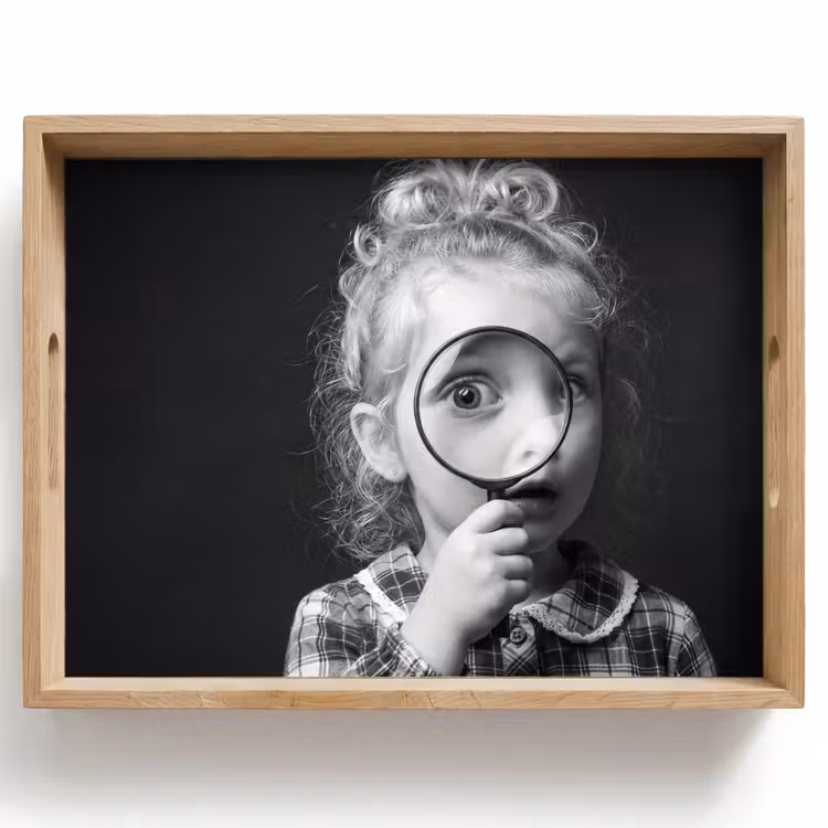 Kind - Vergrootglas - Portret - Zwart-wit Dienblad Rechthoek middel -z3d_shopping