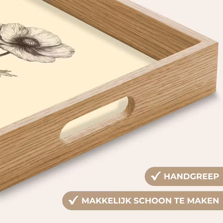 Klaproos - Illustratie - Zwart Dienblad Rechthoek middel -USP_HandgreepNL