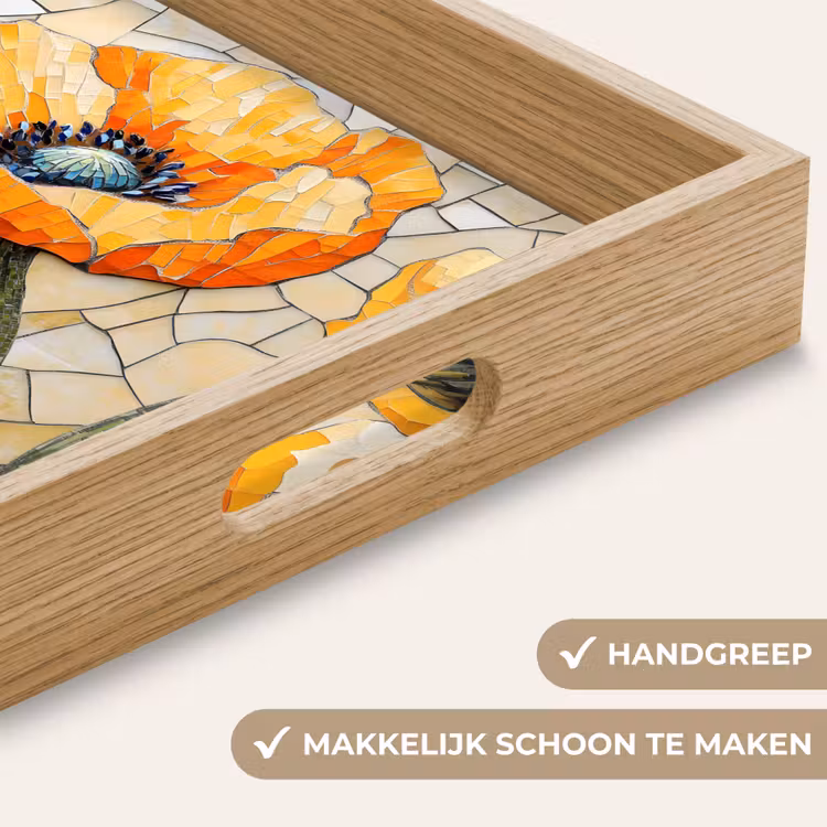 Klaprozen - Oranje - Mozaïek - Bladeren Dienblad Rechthoek middel -USP_HandgreepNL