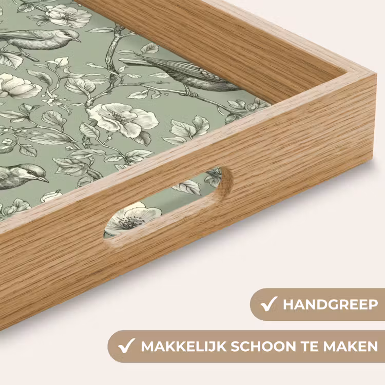 Klassiek - Botanisch - Groen Dienblad Rechthoek middel 911 -USP_HandgreepNL