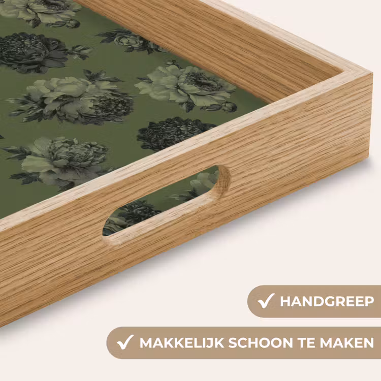 Klassiek - botanisch - olijfgroen - bloemen Dienblad Rechthoek middel 911 -USP_HandgreepNL