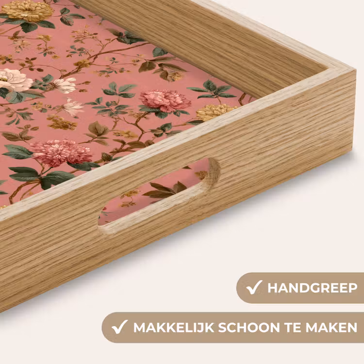 Klassiek - Botanisch - Roze Dienblad Rechthoek middel 911 -USP_HandgreepNL