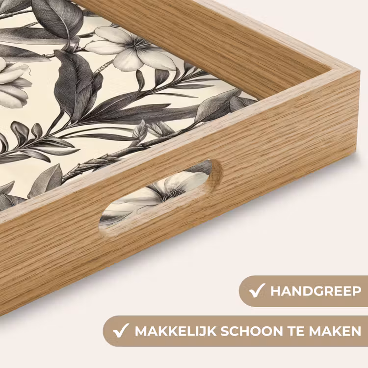 Klassiek - Botanisch - Zwart - Beige Dienblad Rechthoek middel 911 -USP_HandgreepNL