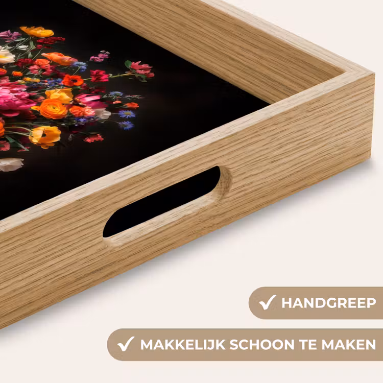 Kleurrijk - Boeket - Vaas - Donkerbruin Dienblad Rechthoek middel -USP_HandgreepNL