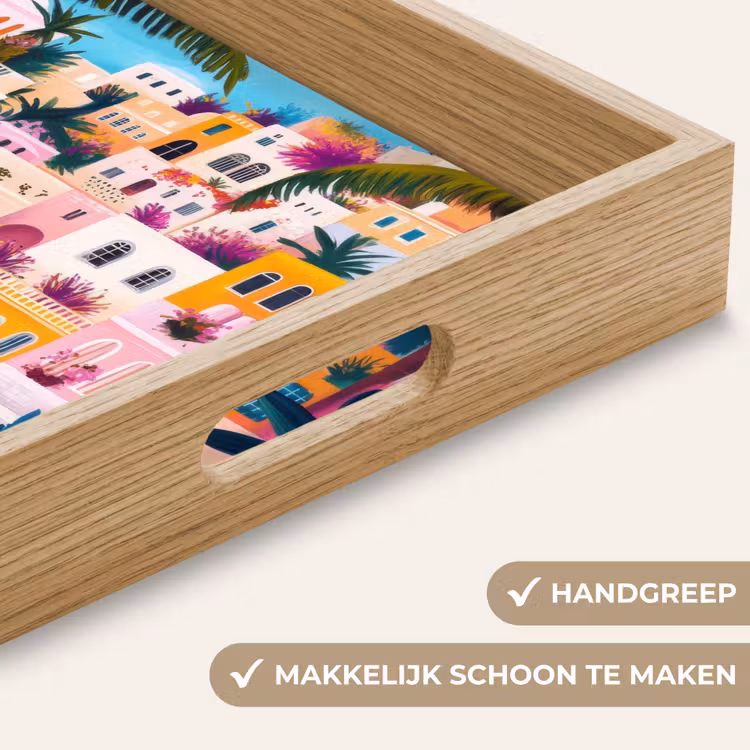 Kleurrijk - Roze - Oranje - Geel - Bloemen Dienblad Rechthoek middel -USP_HandgreepNL