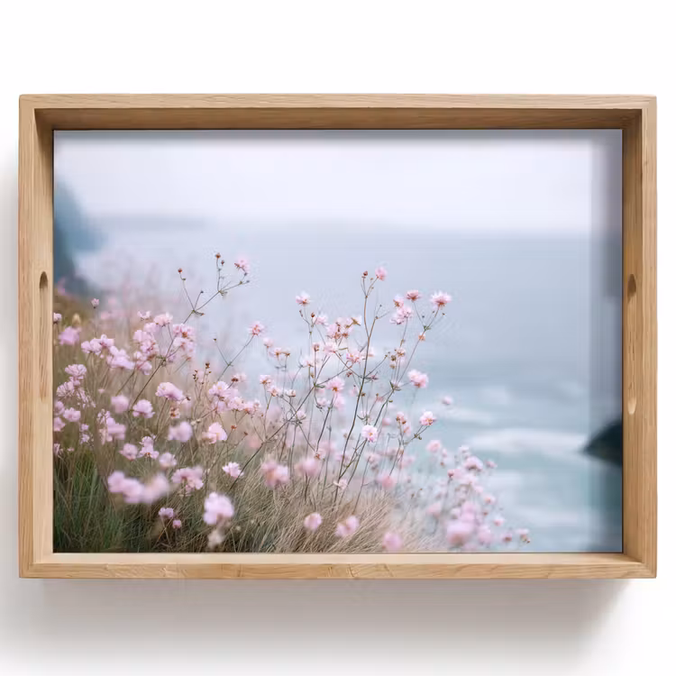Klif - Bloemen - Zee - Roze Dienblad Rechthoek middel -z3d_shopping