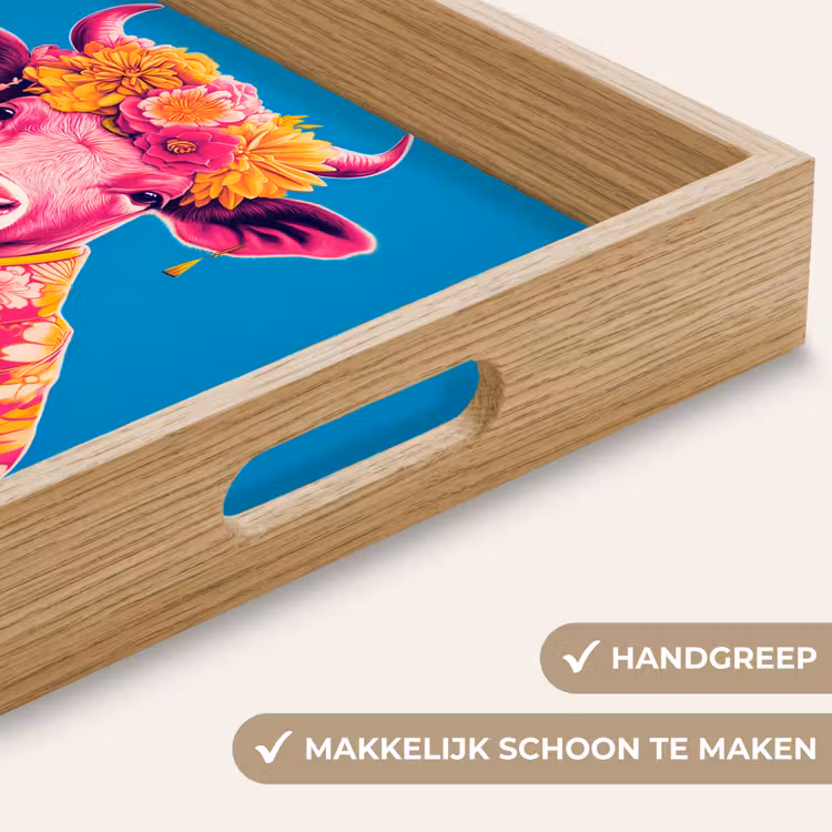Koe - Bloemenkrans - Oorhangers - Kimono Dienblad Rechthoek middel -USP_HandgreepNL