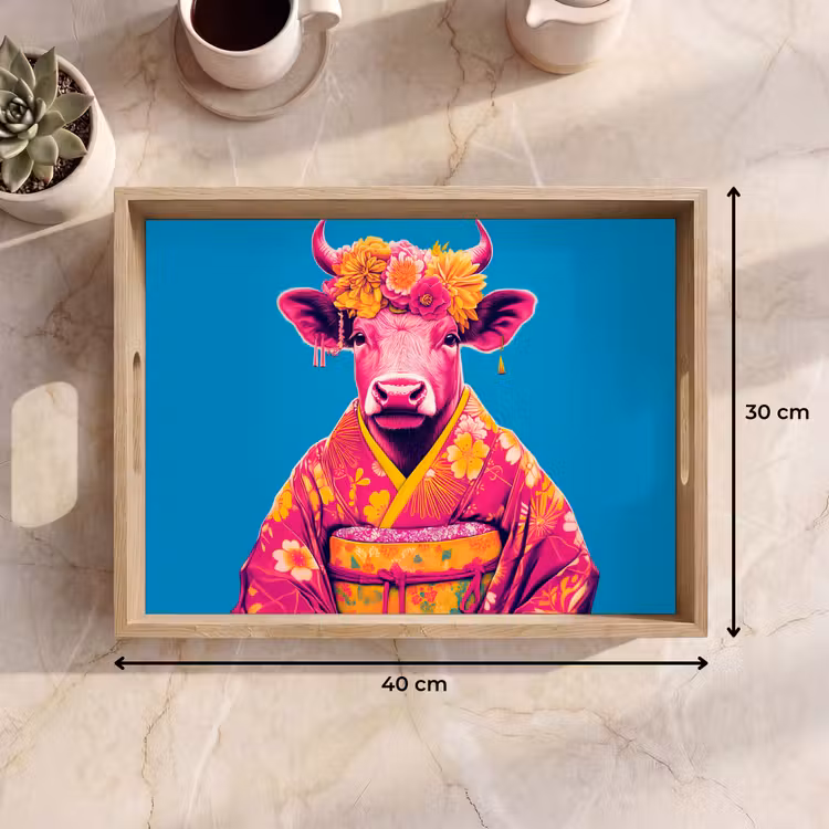 Koe - Bloemenkrans - Oorhangers - Kimono Dienblad Rechthoek middel -USP_Formaat