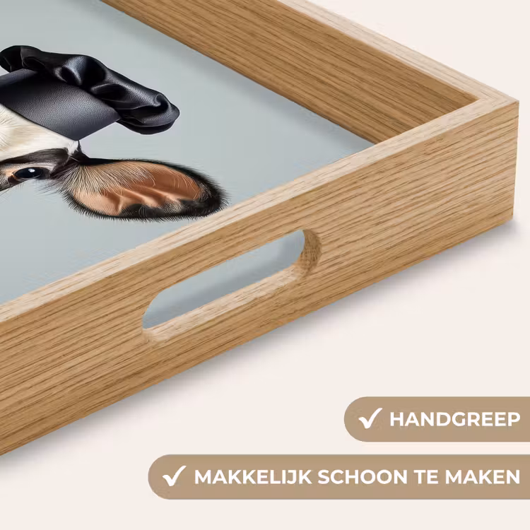Koe - Zwart - Wit - Kok Dienblad Rechthoek middel -USP_HandgreepNL