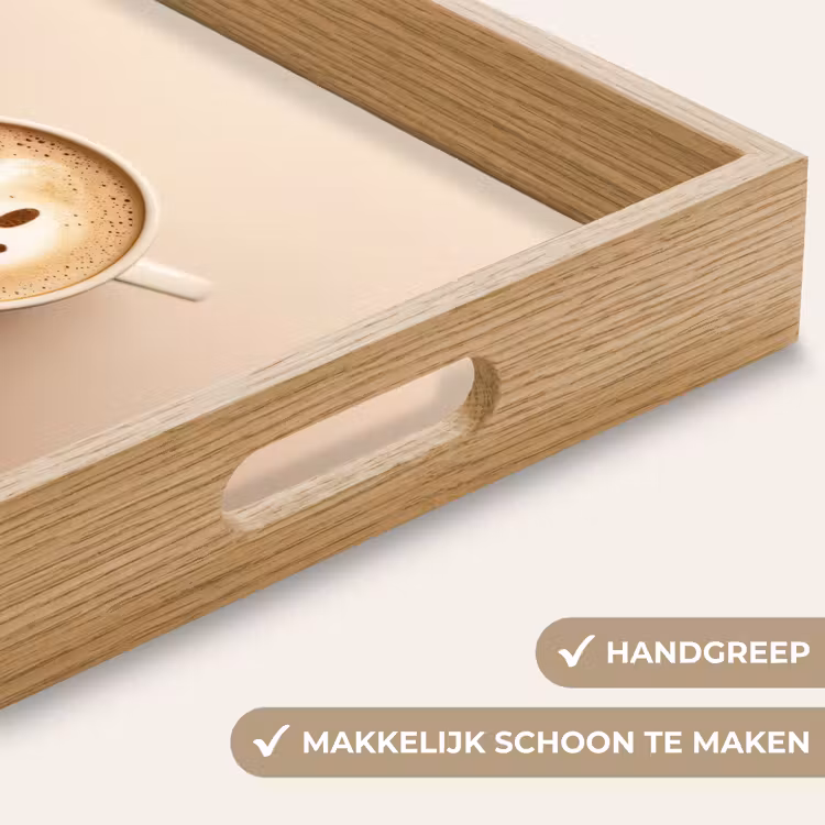 Koffie - Melkschuim - Lach - Beige Dienblad Rechthoek middel -USP_HandgreepNL