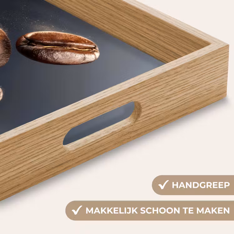 Koffiebonen - Zwevend - Grijs Dienblad Rechthoek middel -USP_HandgreepNL