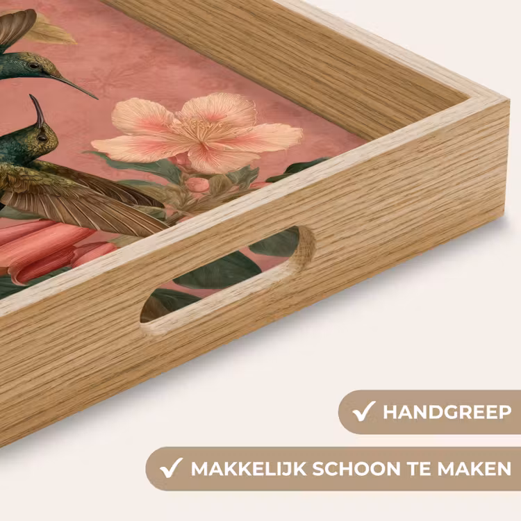 Kolibries - Bloemen - Groen - Roze Dienblad Rechthoek middel -USP_HandgreepNL