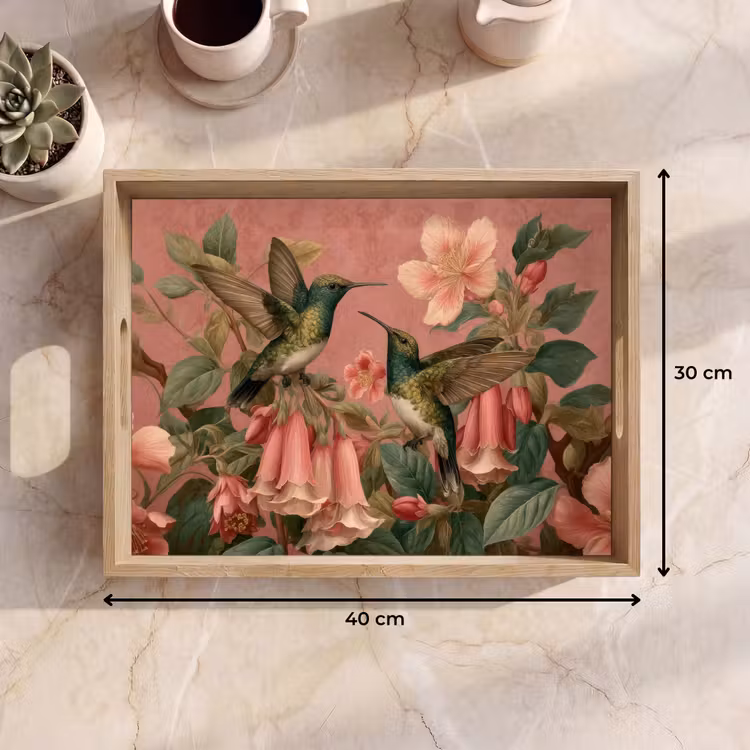 Kolibries - Bloemen - Groen - Roze Dienblad Rechthoek middel -USP_Formaat