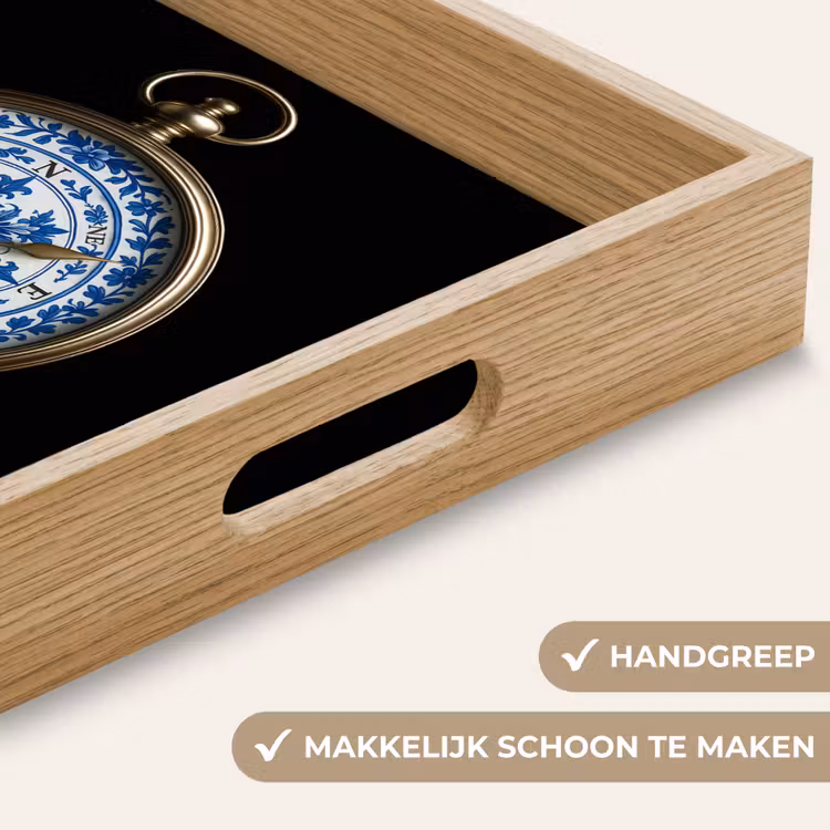 Kompas - Delfts blauw - Zwart Dienblad Rechthoek middel -USP_HandgreepNL