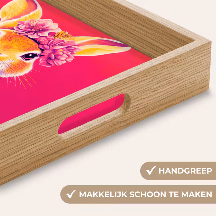 Konijn - Bloemen - Kleurrijk - Kimono Dienblad Rechthoek middel -USP_HandgreepNL