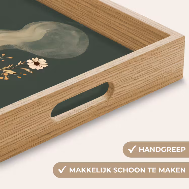 Kop - Bloemen - Groen - Koffie Dienblad Rechthoek middel -USP_HandgreepNL