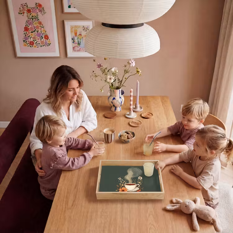Kop - Bloemen - Groen - Koffie Dienblad Rechthoek middel -sfeer4