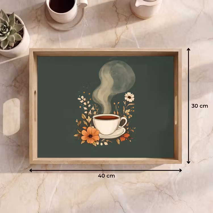 Kop - Bloemen - Groen - Koffie Dienblad Rechthoek middel -USP_Formaat