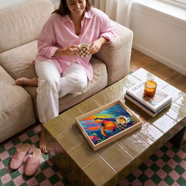 Koraal - Schildpad - Abstract - Water Dienblad Rechthoek middel -sfeer3