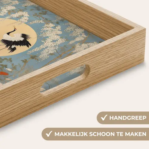 Kraanvogels - Maan - Bloemen - Blauw Dienblad Rechthoek middel -USP_HandgreepNL