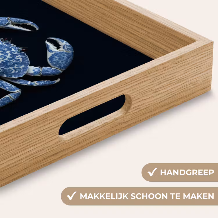 Krab - Delfts blauw - Dieren Dienblad Rechthoek middel -USP_HandgreepNL