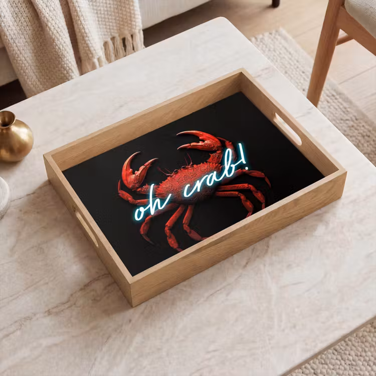 Krab - Rood - Neon - Quote Dienblad Rechthoek middel -sfeer1