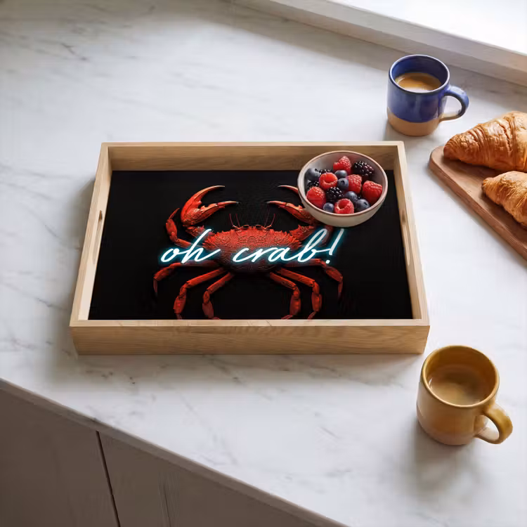 Krab - Rood - Neon - Quote Dienblad Rechthoek middel -sfeer2