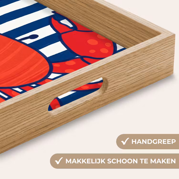 Krab - Strepen - Zeeleven - Illustratie - Rood Dienblad Rechthoek middel -USP_HandgreepNL