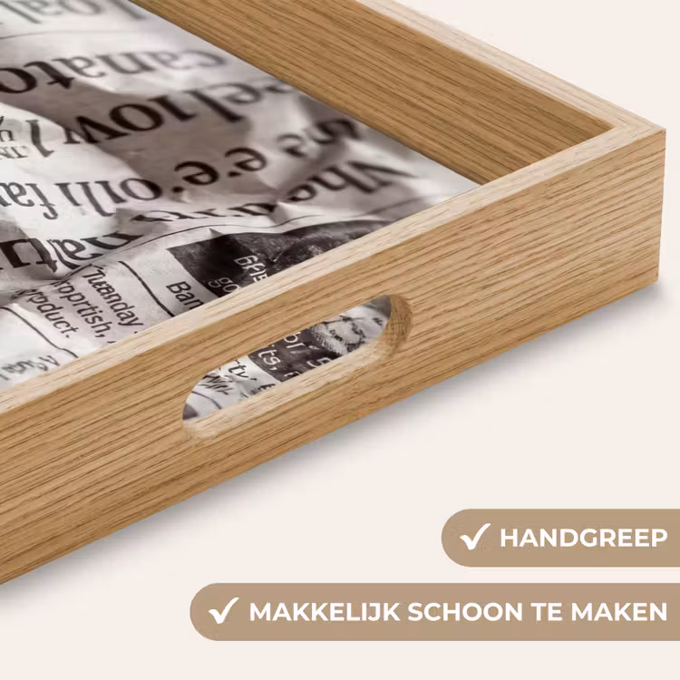 Krant - Gekreukeld - Textuur - Vintage - Zwart-wit Dienblad Rechthoek middel -USP_HandgreepNL