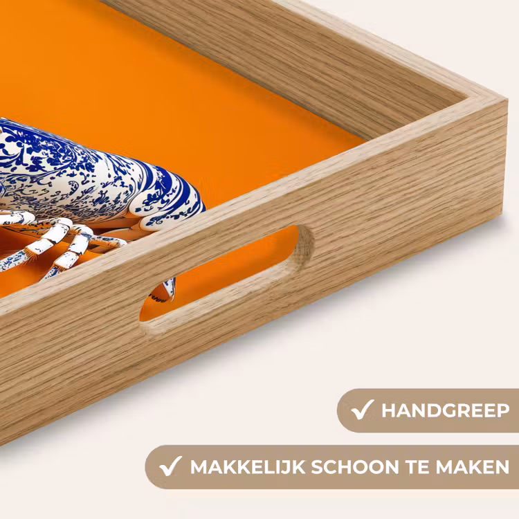 Kreeft - Delftsblauw - Schild - Stoer - Oranje Dienblad Rechthoek middel -USP_HandgreepNL