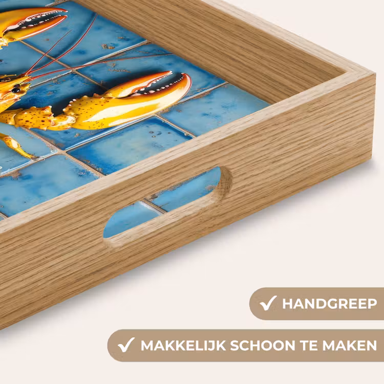 Kreeft - Geel - Blauw - Tegels Dienblad Rechthoek middel -USP_HandgreepNL